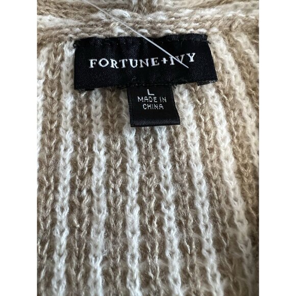 Fortune+Ivy Womens Knit Cardigan~Size Large~Tan White Pocket Sweater~L10 20 - Picture 8 of 10